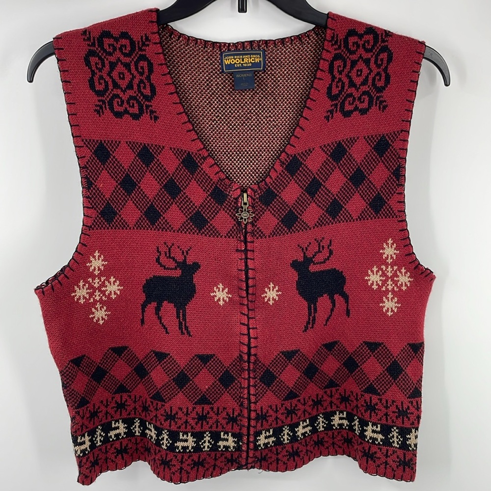 Vintage 90’s y2k Woolrich reindeer knit zip up Sweater Vest Size Large